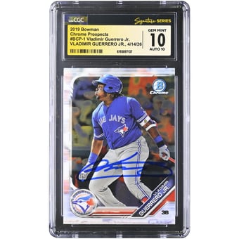 Vladimir Guerrero Jr. Toronto Blue Jays Autographed 2019 Bowman Chrome Prospects #BCP-1 CGC Fanatics Witnessed Authenticated 10/10 Rookie Card