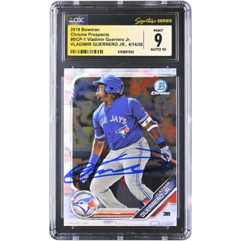 Vladimir Guerrero Jr. Toronto Blue Jays Autographed 2019 Bowman Chrome Prospects #BCP-1 CGC Fanatics Witnessed Authenticated 9/10 Rookie Card