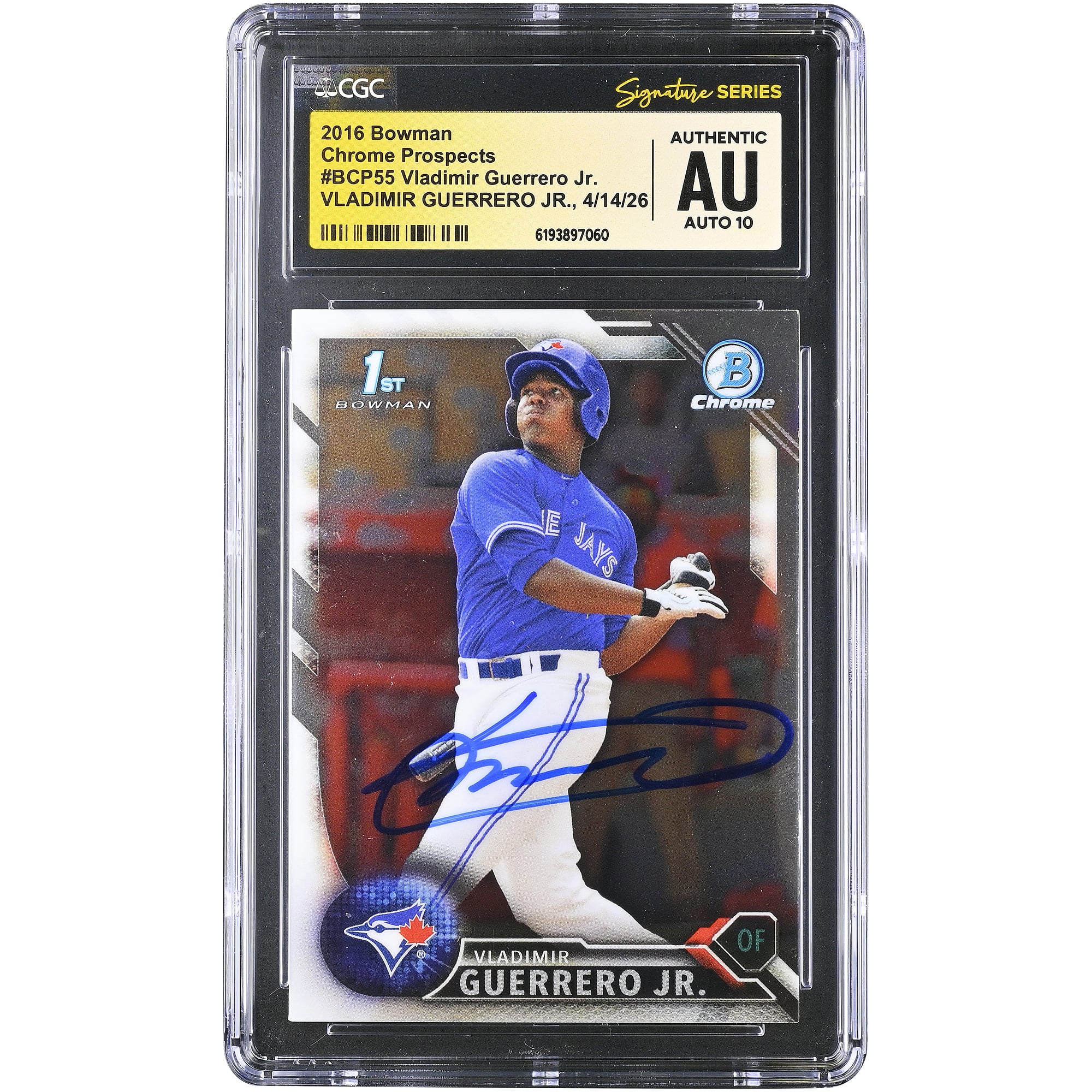 Vladimir Guerrero Jr. Toronto Blue Jays Autographed 2016 Bowman Chrome Prospects #BCP55 CGC Fanatics Witnessed Authenticated AUTO 10 Card