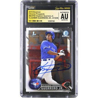 Vladimir Guerrero Jr. Toronto Blue Jays Autographed 2016 Bowman Chrome Prospects #BCP55 CGC Fanatics Witnessed Authenticated AUTO 10 Card