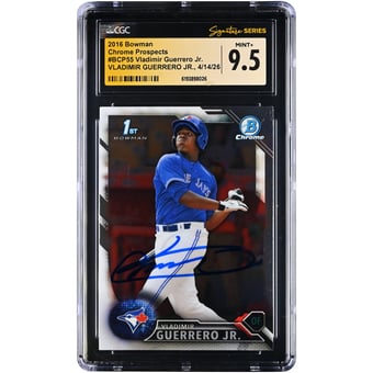 Vladimir Guerrero Jr. Toronto Blue Jays Autographed 2016 Bowman Chrome Prospects #BCP55 CGC Fanatics Witnessed Authenticated MINT+ 9.5 Card