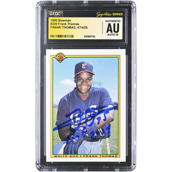 Frank Thomas Chicago White Sox Autographed 1990 Bowman #320 CGC Fanatics Witnessed Authenticated AUTO 10 Rookie Card with "HOF 2014" Inscription