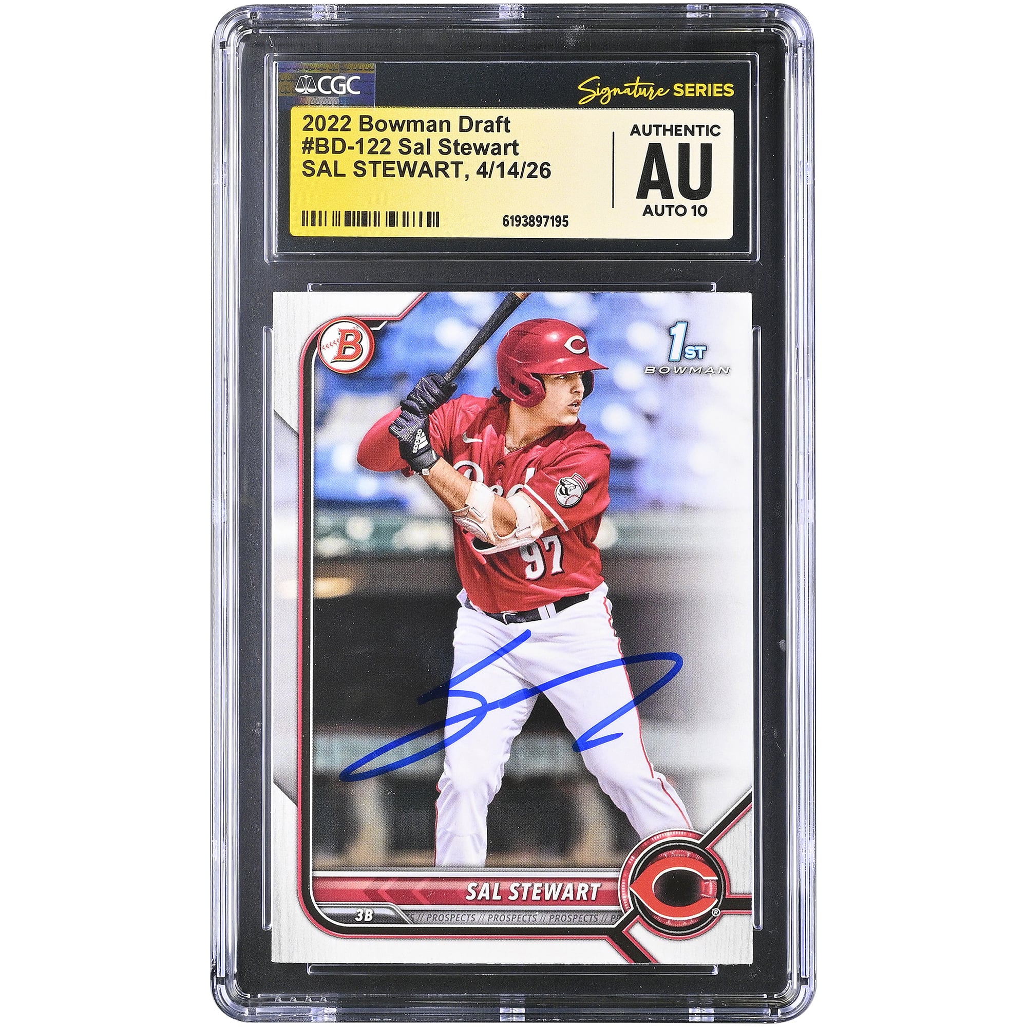 Sal Stewart Cincinnati Reds Autographed 2022 Bowman Draft #BD-122 CGC Fanatics Witnessed Authenticated AUTO 10 Card