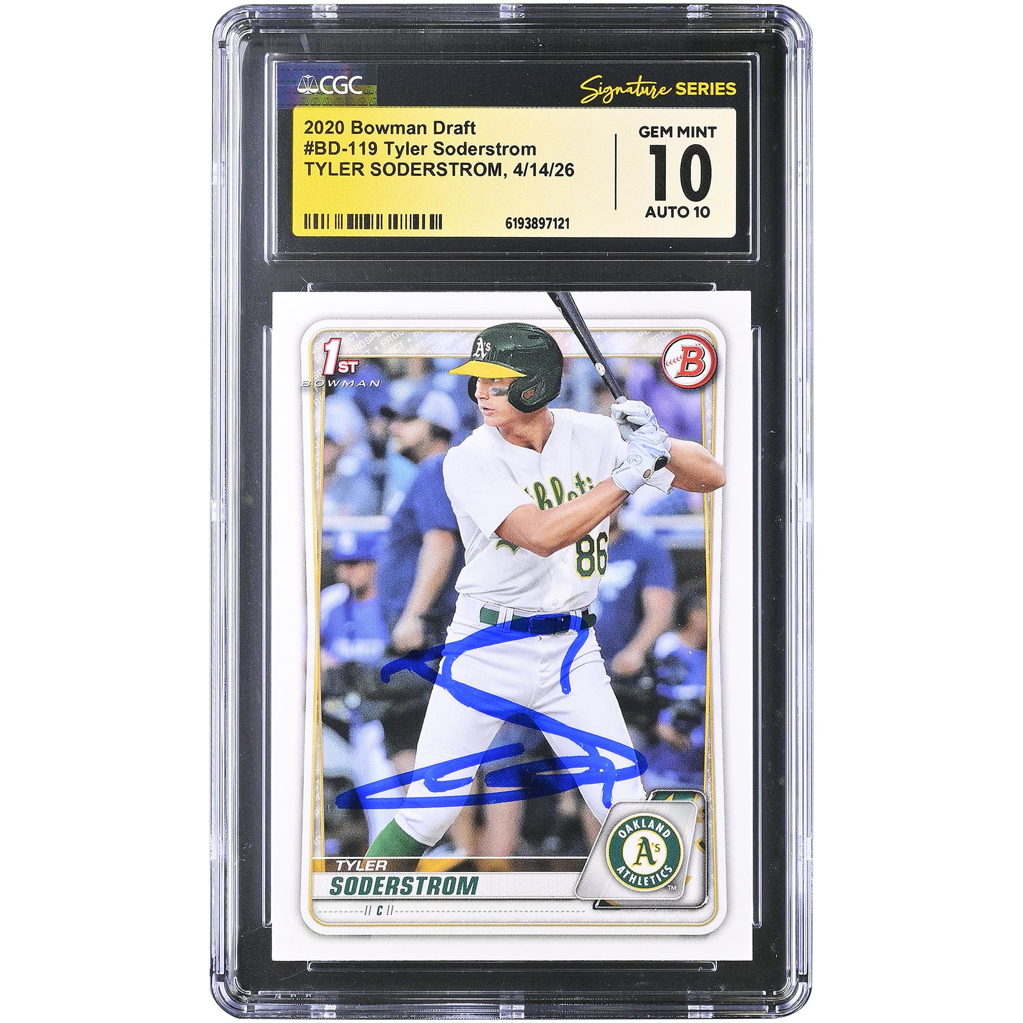 Tyler Soderstrom Oakland Athletics Autographed 2020 Bowman Draft #BD-119 CGC Fanatics Witnessed Authenticated 10/10 Card. rookie card picture