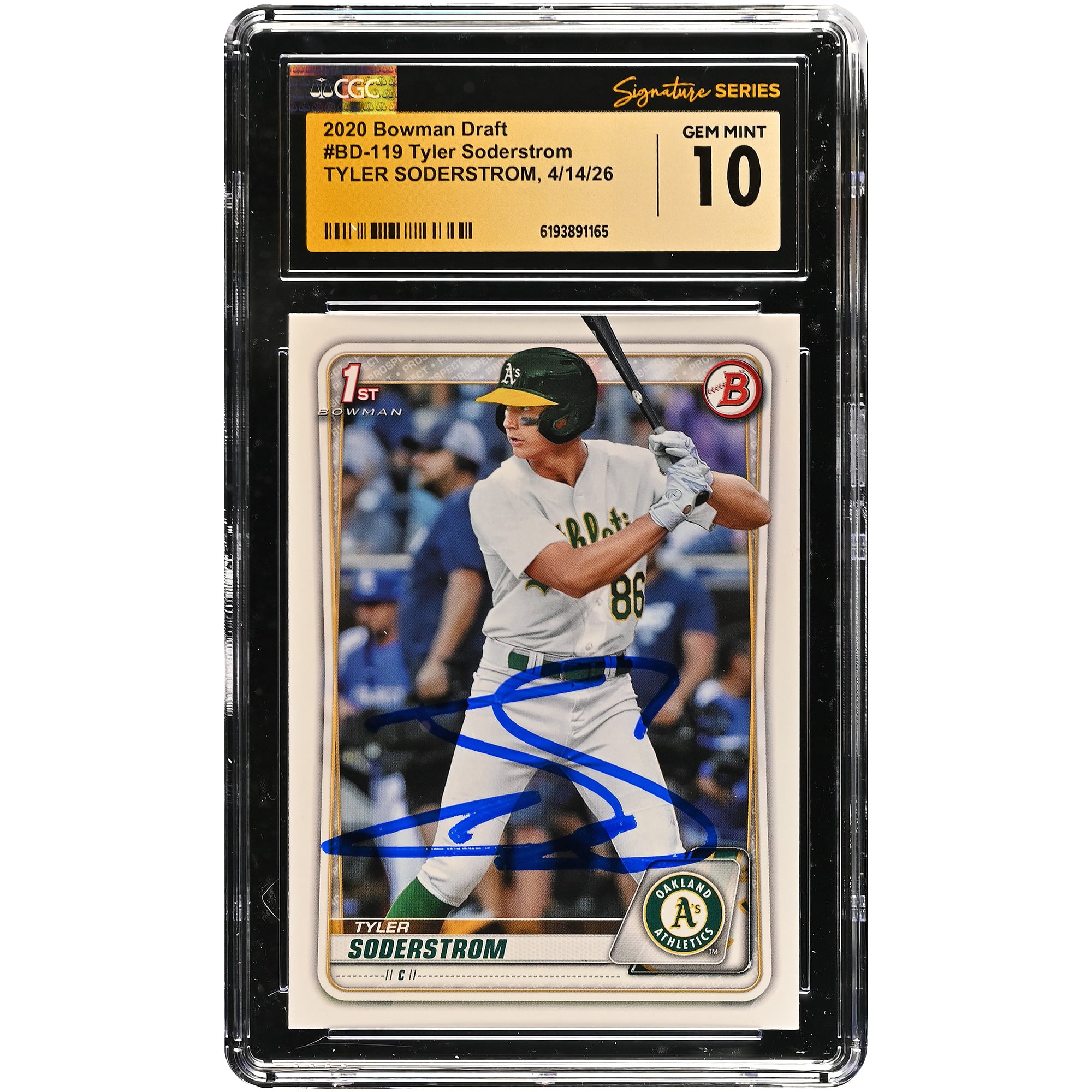 Tyler Soderstrom Oakland Athletics Autographed 2020 Bowman Draft #BD-119 CGC Fanatics Witnessed Authenticated GEM MINT 10 Card. rookie card picture