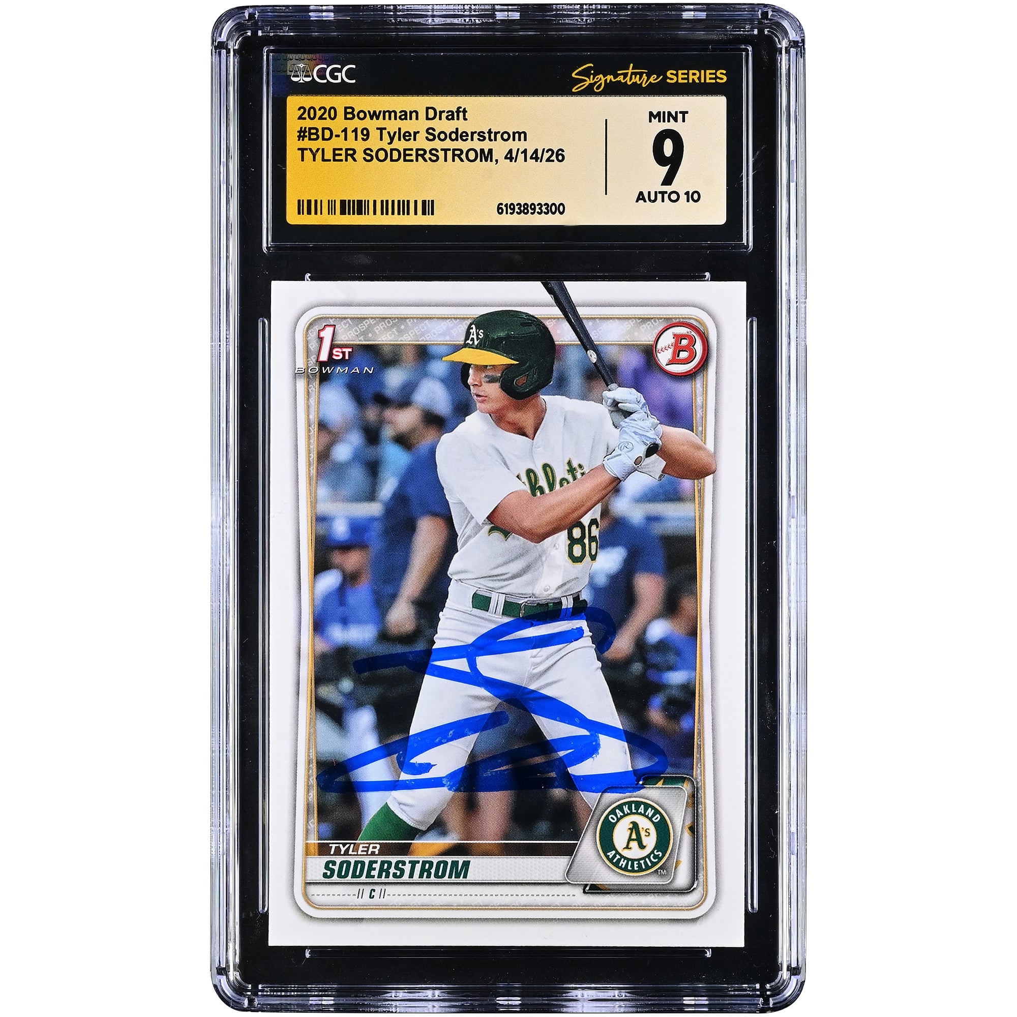 Tyler Soderstrom Oakland Athletics Autographed 2020 Bowman Draft #BD-119 CGC Fanatics Witnessed Authenticated 9/10 Card. rookie card picture