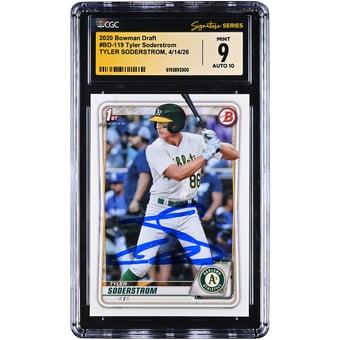 Tyler Soderstrom Athletics Autographed 2020 Bowman Draft #BD-119 CGC Fanatics Witnessed Authenticated 10/10 Card
