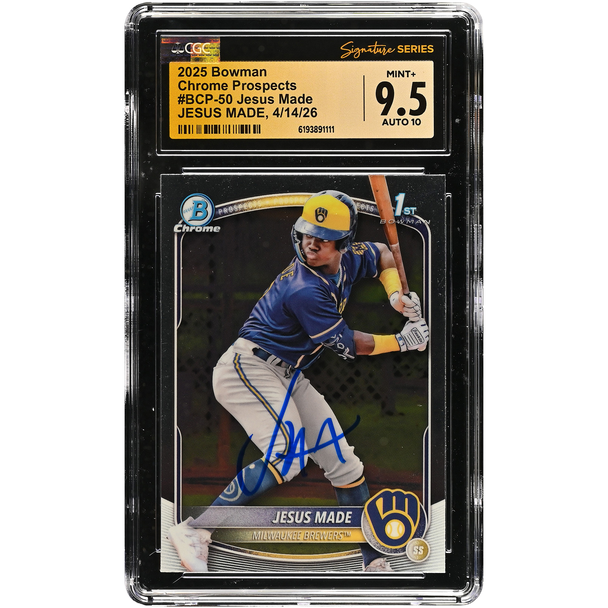 Jesús Made Milwaukee Brewers Autographed 2025 Bowman Chrome Prospects #BCP-50 CGC Fanatics Witnessed Authenticated /10 Card