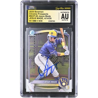 Jesús Made Milwaukee Brewers Autographed 2025 Bowman Chrome Prospects #BCP-50 CGC Fanatics Witnessed Authenticated AUTO 10 Card