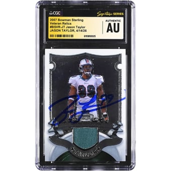 Jason Taylor Miami Dolphins Autographed 2007 Bowman Sterling Veteran Relics #BSVR-JT CGC Fanatics Witnessed Authenticated / Card