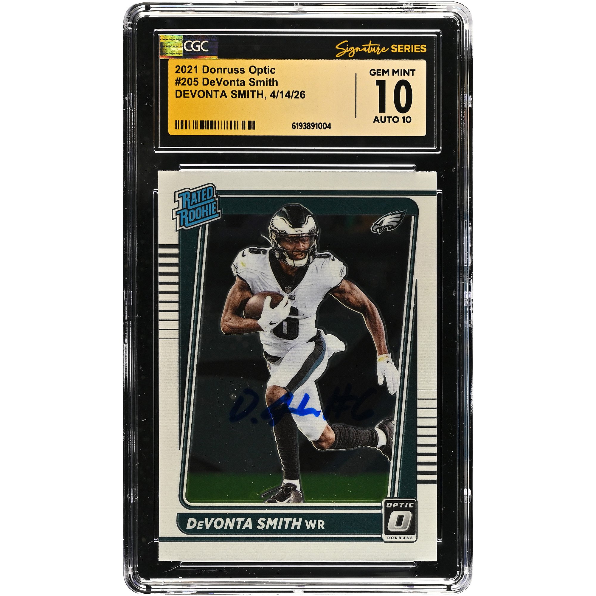 DeVonta Smith Philadelphia Eagles Autographed 2021 Donruss Optic #205 CGC Fanatics Witnessed Authenticated 10/10 Rookie Card
