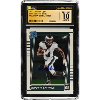 DeVonta Smith Philadelphia Eagles Autographed 2021 Donruss Optic #205 CGC Fanatics Witnessed Authenticated 10/10 Rookie Card