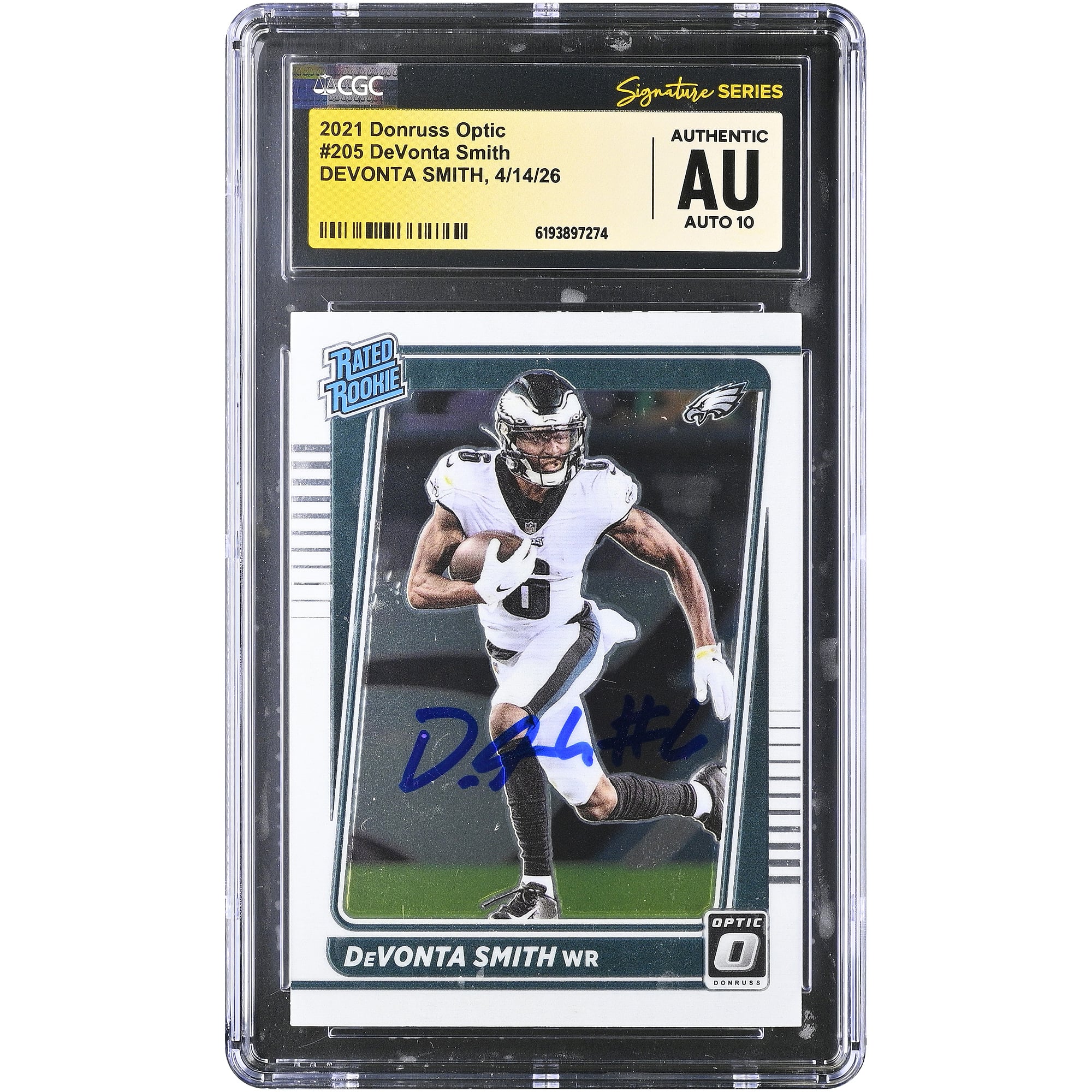 DeVonta Smith Philadelphia Eagles Autographed 2021 Donruss Optic #205 CGC Fanatics Witnessed Authenticated AUTO 10 Rookie Card