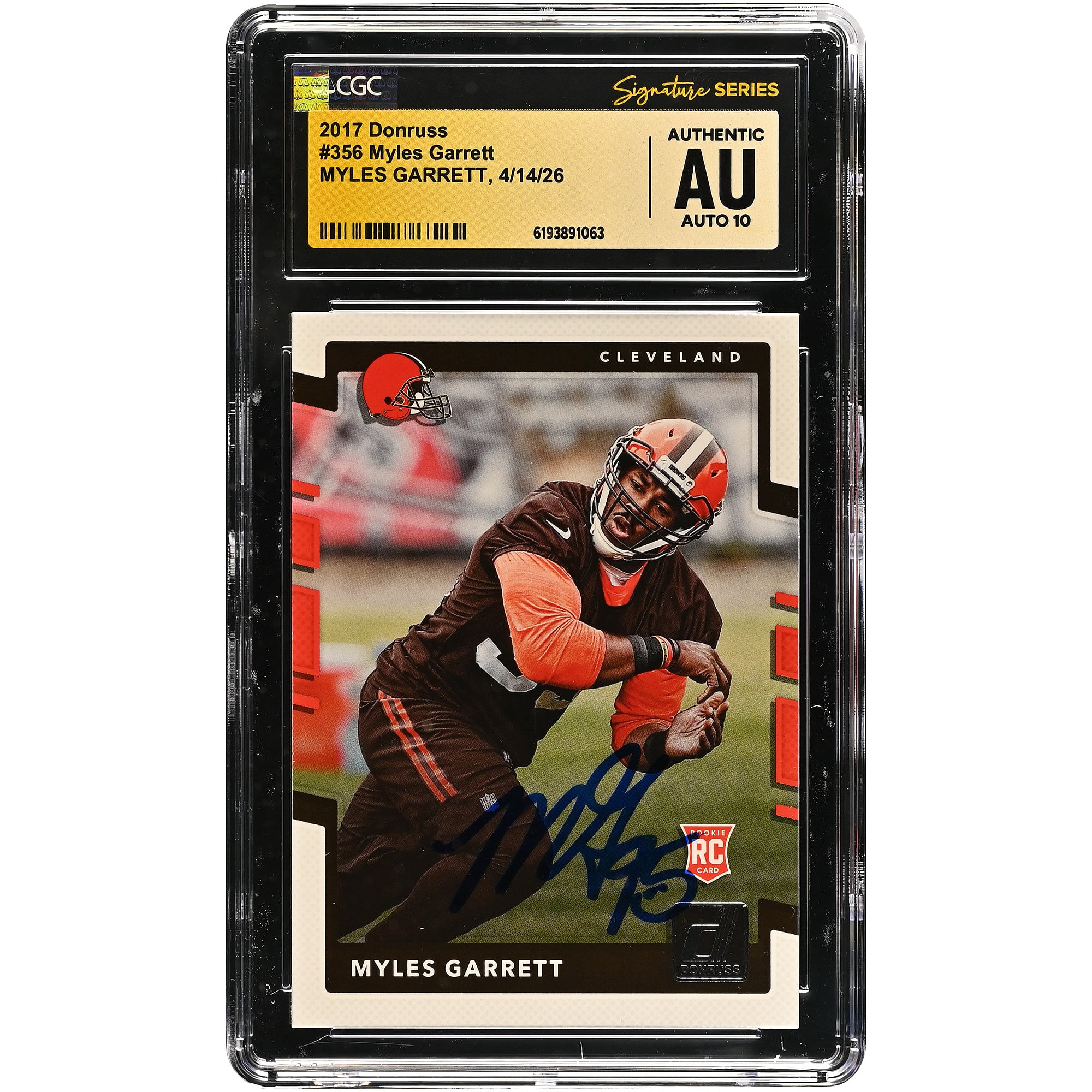 Myles Garrett Cleveland Browns Autographed 2017 Donruss #356 CGC Fanatics Witnessed Authenticated AUTO 10 Rookie Card. rookie card picture