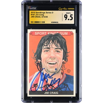 Jim Craig US Hockey Autographed 2010 Sportkings Series D #167 CGC Fanatics Witnessed Authenticated MINT+ 9.5 Card