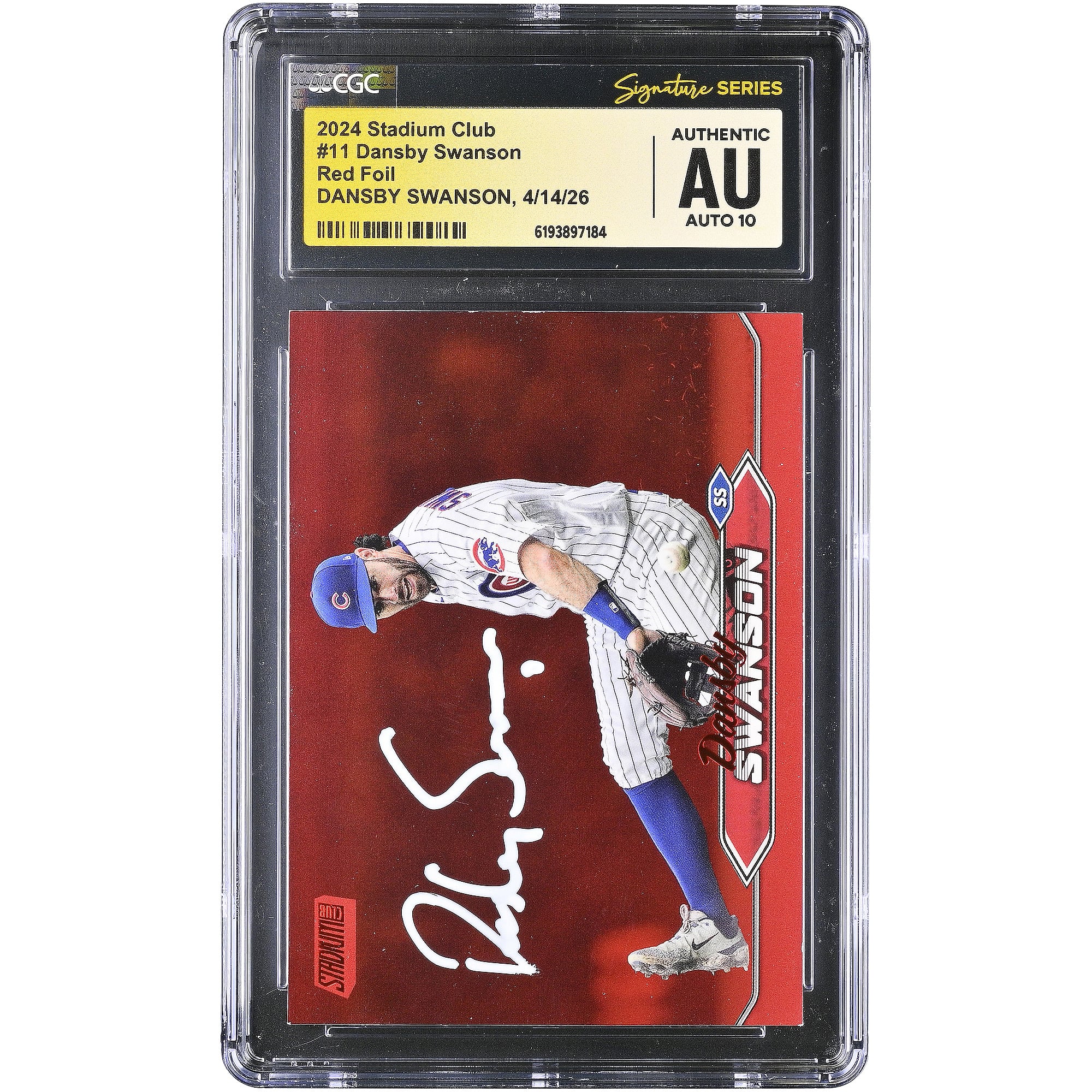 Dansby Swanson Chicago Cubs Autographed 2024 Stadium Club Red Foil #11 CGC Fanatics Witnessed Authenticated AUTO 10 Card