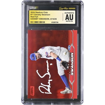 Dansby Swanson Chicago Cubs Autographed 2024 Stadium Club Red Foil #11 CGC Fanatics Witnessed Authenticated AUTO 10 Card