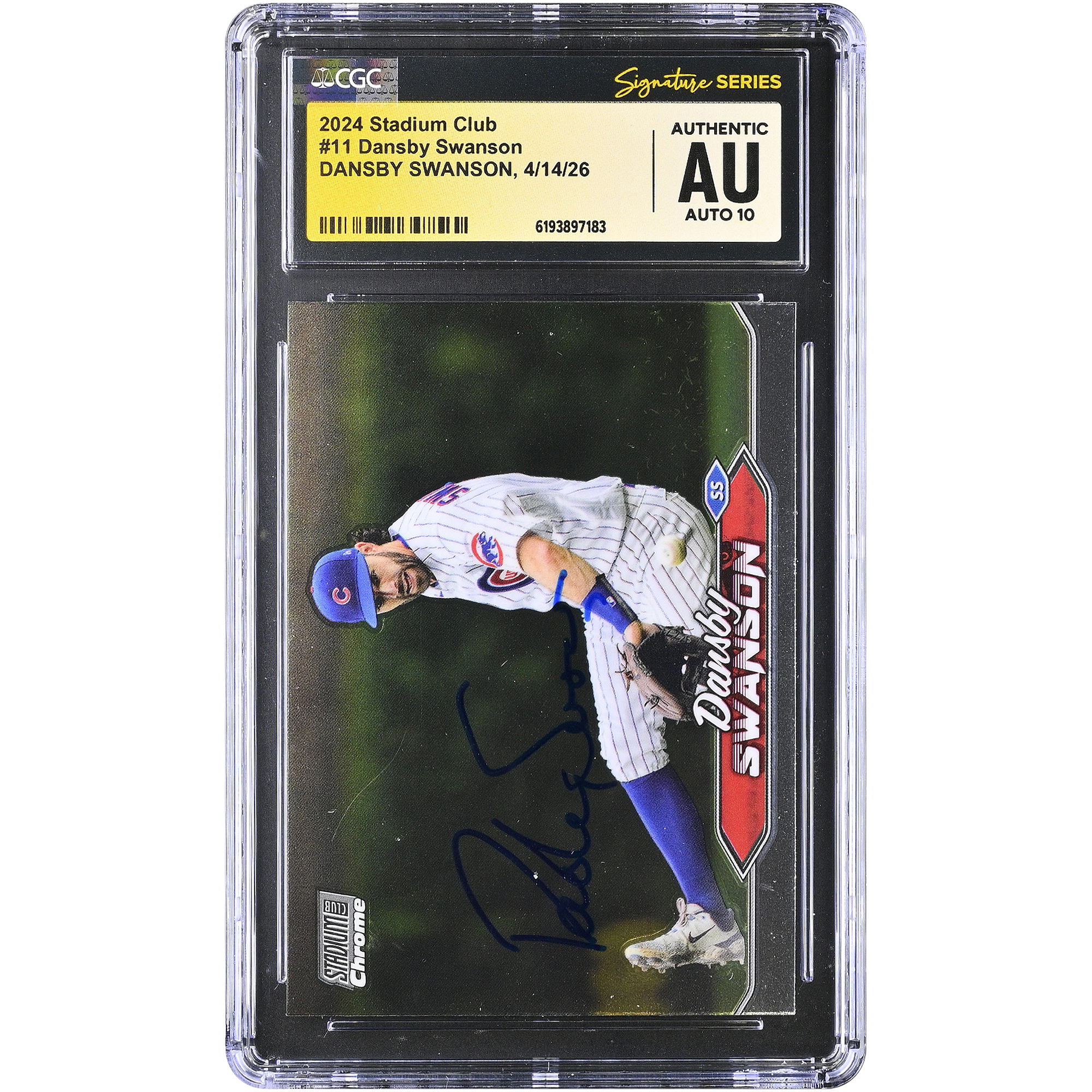 Dansby Swanson Chicago Cubs Autographed 2024 Stadium Club Chrome #11 CGC Fanatics Witnessed Authenticated AUTO 10 Card