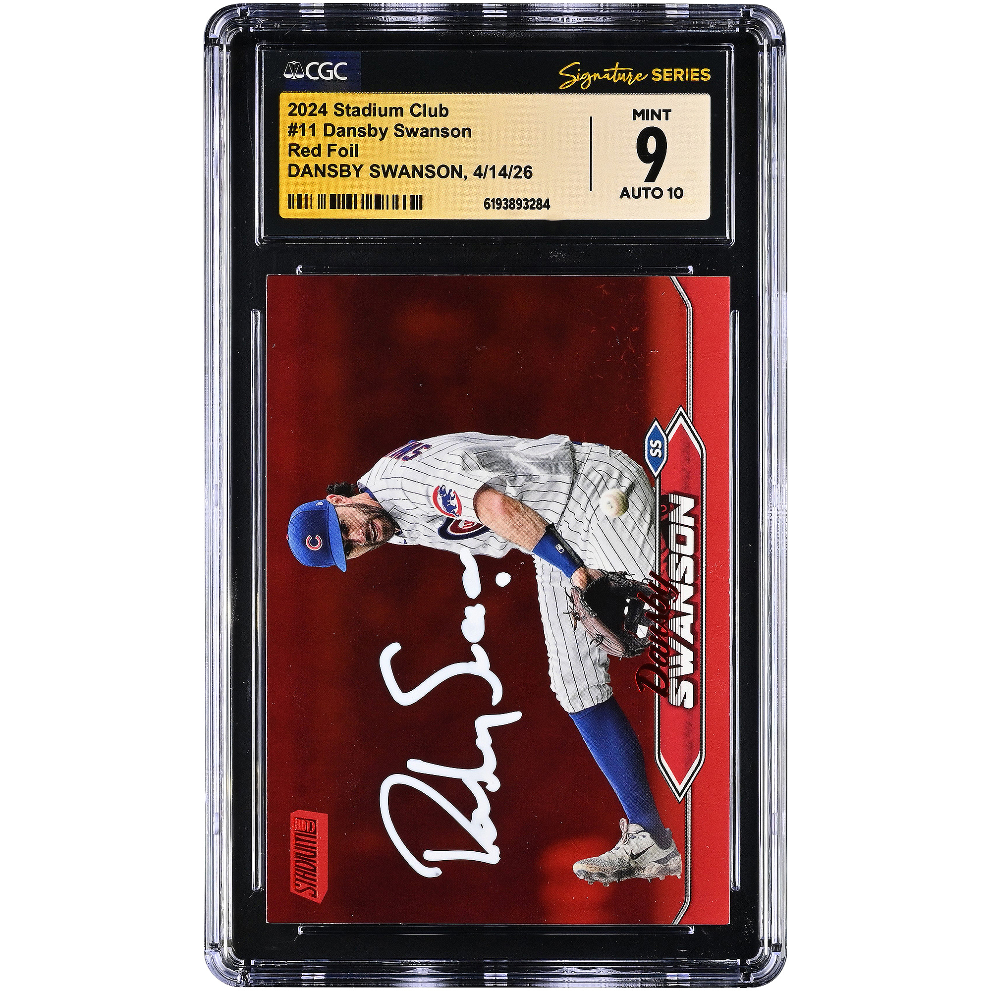 Dansby Swanson Chicago Cubs Autographed 2024 Stadium Club Red Foil #11 CGC Fanatics Witnessed Authenticated 9/10 Card