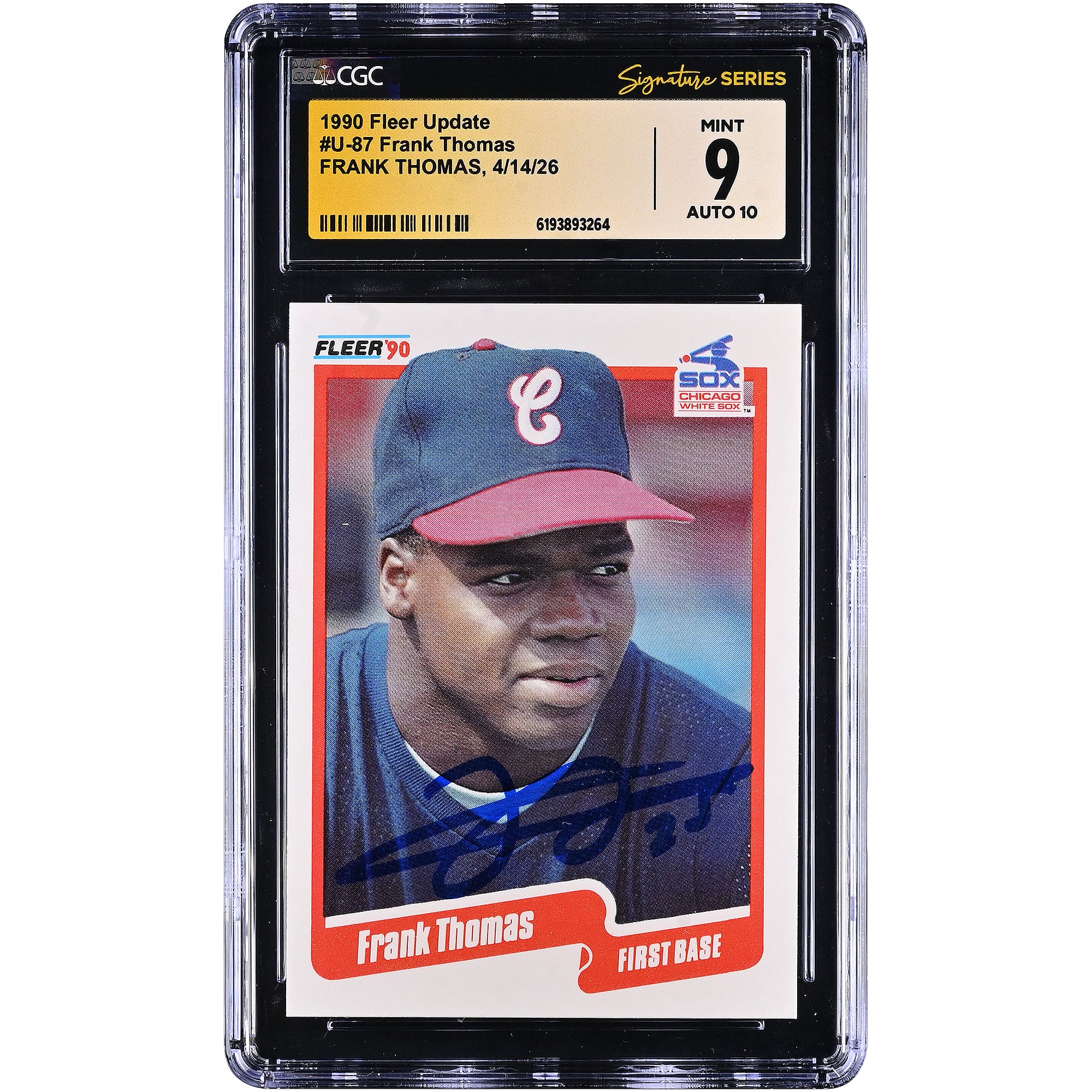 Tarjeta de novato autografiada de Frank Thomas de los Chicago White Sox de 1990, Fleer Update #U-87, autenticada por CGC Fanatics Witnessed 9/10.