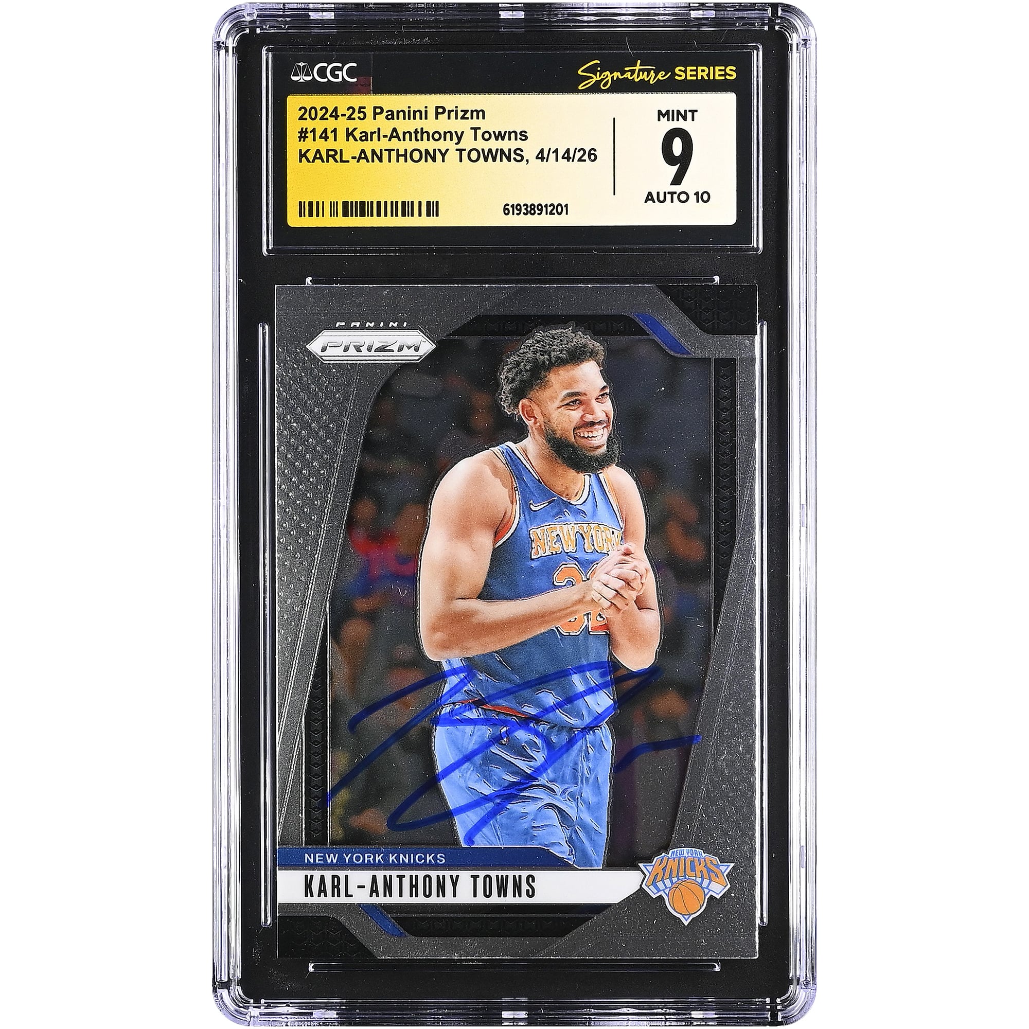 Karl-Anthony Towns New York Knicks Autographed 2024-25 Panini Prizm #141 CGC Fanatics Witnessed Authenticated 9/10 Card