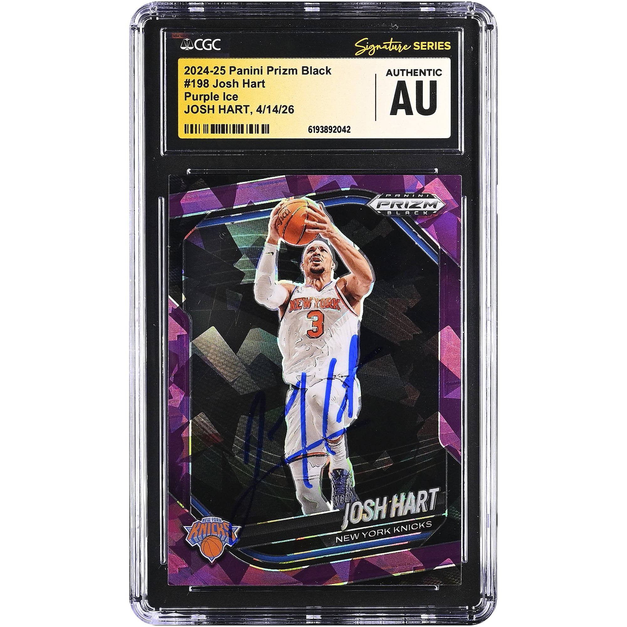 Josh Hart New York Knicks Autographed 2024-25 Panini Prizm Black Purple Ice #198 CGC Fanatics Witnessed Authenticated Card
