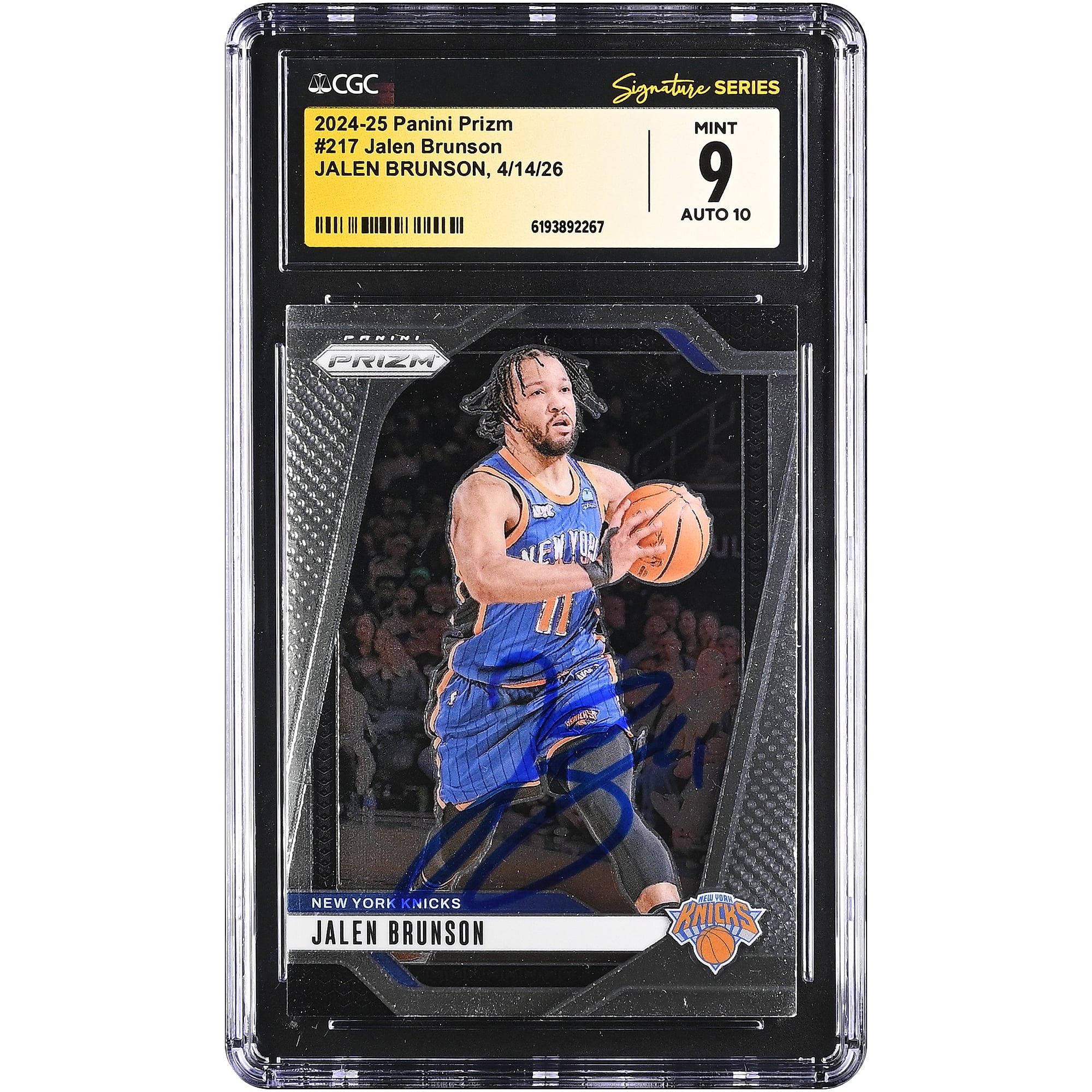 Jalen Brunson New York Knicks Autographed 2024-25 Panini Prizm #217 CGC Fanatics Witnessed Authenticated 9/10 Card