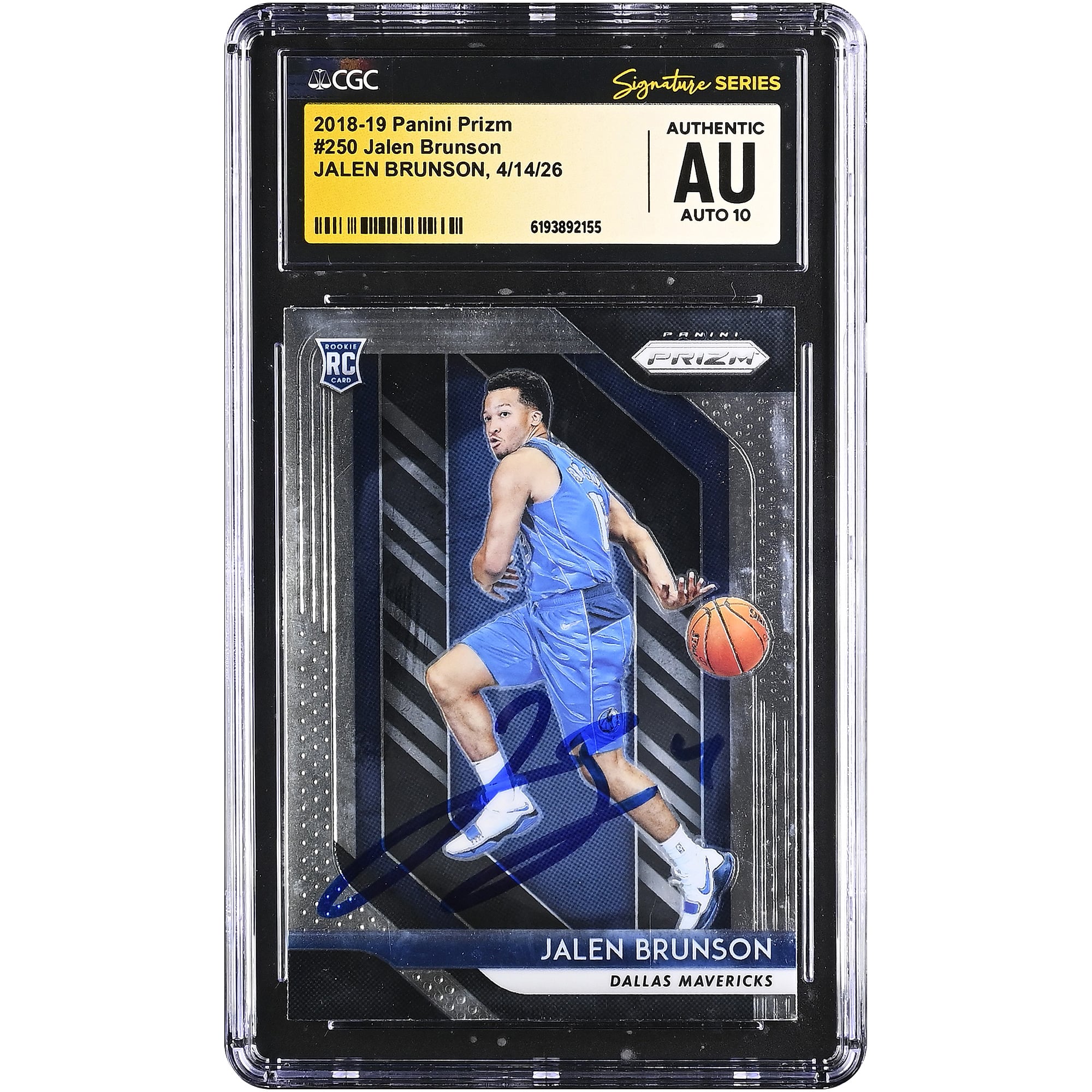 Jalen Brunson Dallas Mavericks Autographed 2018-19 Panini Prizm #250 CGC Fanatics Witnessed Authenticated AUTO 10 Rookie Card