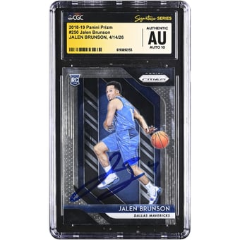 Jalen Brunson Dallas Mavericks Autographed 2018-19 Panini Prizm #250 CGC Fanatics Witnessed Authenticated AUTO 10 Rookie Card