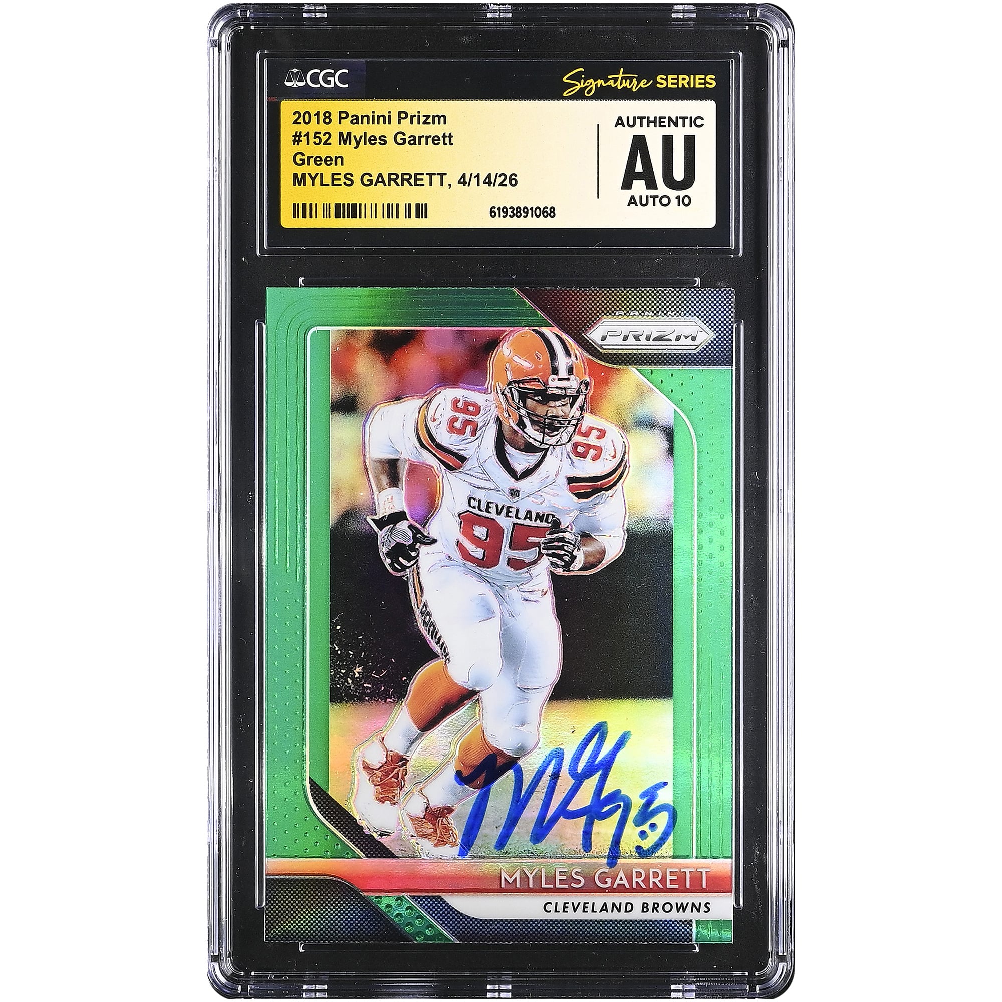 Myles Garrett Cleveland Browns Autographed 2018 Panini Prizm Green #152 CGC Fanatics Witnessed Authenticated AUTO 10 Card. rookie card picture