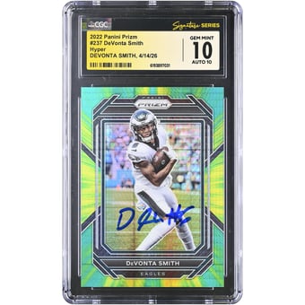 DeVonta Smith Philadelphia Eagles Autographed 2022 Panini Prizm Hyper #237 #/175 CGC Fanatics Witnessed Authenticated 10/10 Card