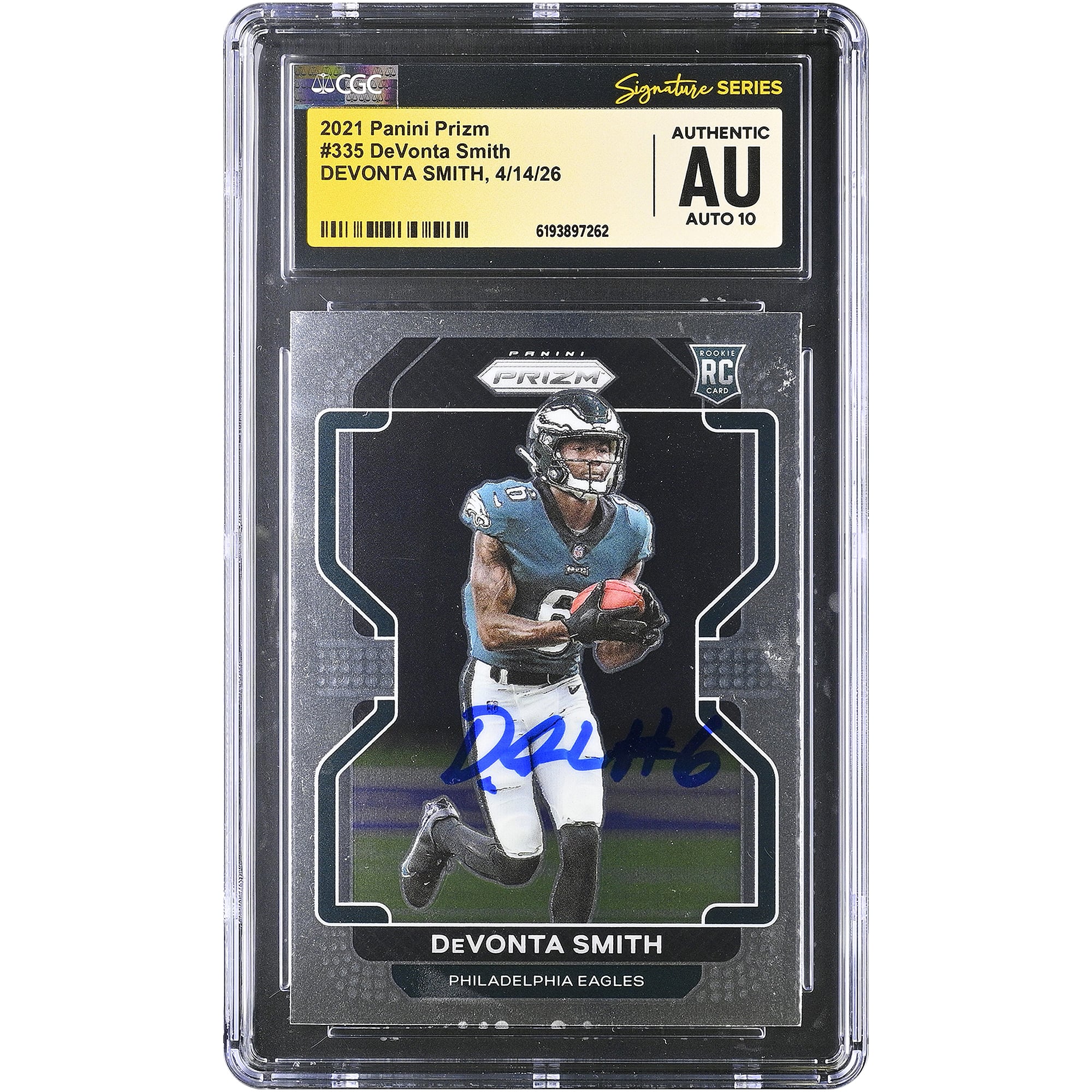 DeVonta Smith Philadelphia Eagles Autographed 2021 Panini Prizm #335 CGC Fanatics Witnessed Authenticated AUTO 10 Rookie Card