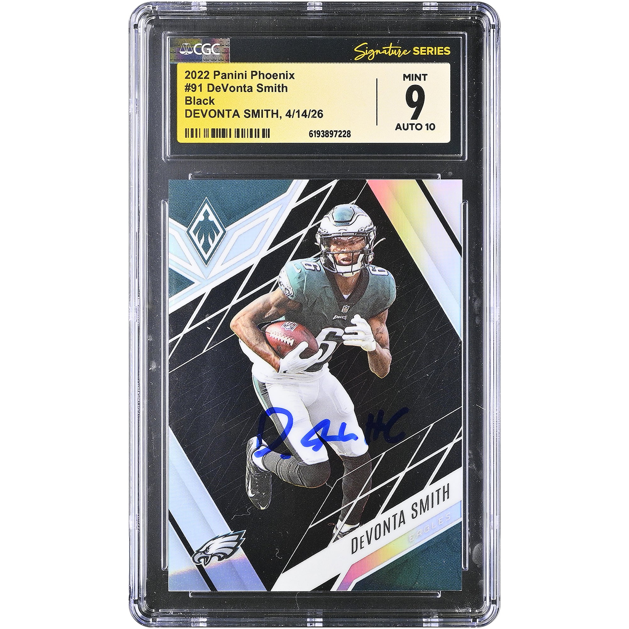 DeVonta Smith Philadelphia Eagles Autographed 2022 Panini Phoenix Black #91 #/10 CGC Fanatics Witnessed Authenticated 9/10 Card