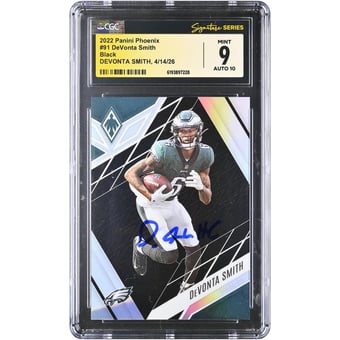 DeVonta Smith Philadelphia Eagles Autographed 2022 Panini Phoenix Black #91 #/10 CGC Fanatics Witnessed Authenticated 9/10 Card