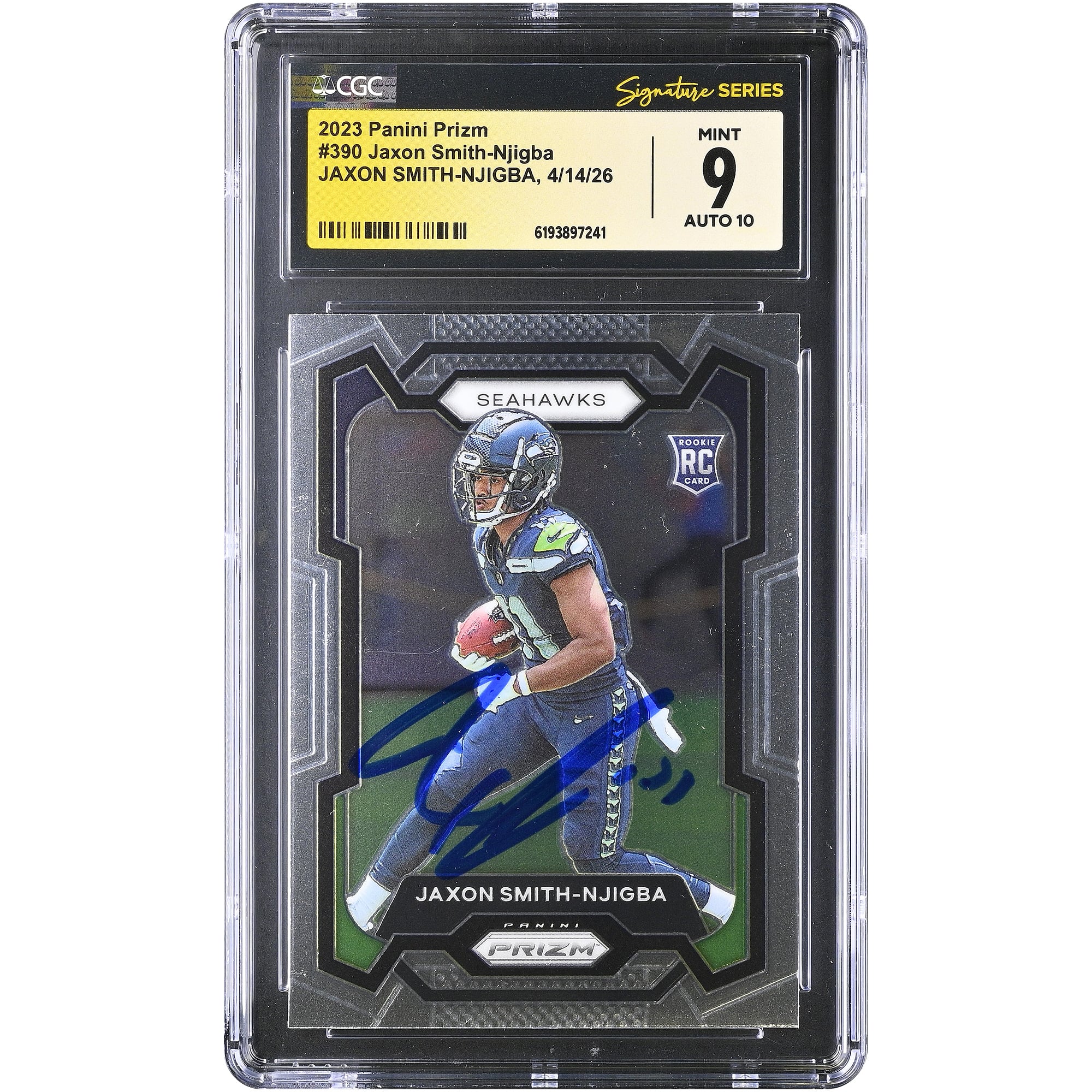 Jaxon Smith-Njigba Seattle Seahawks Autographed 2023 Panini Prizm #390 CGC Fanatics Witnessed Authenticated 9/10 Rookie Card