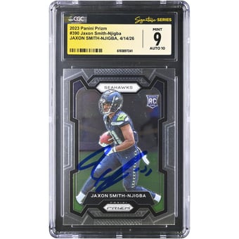 Jaxon Smith-Njigba Seattle Seahawks Autographed 2023 Panini Prizm #390 CGC Fanatics Witnessed Authenticated 9/10 Rookie Card