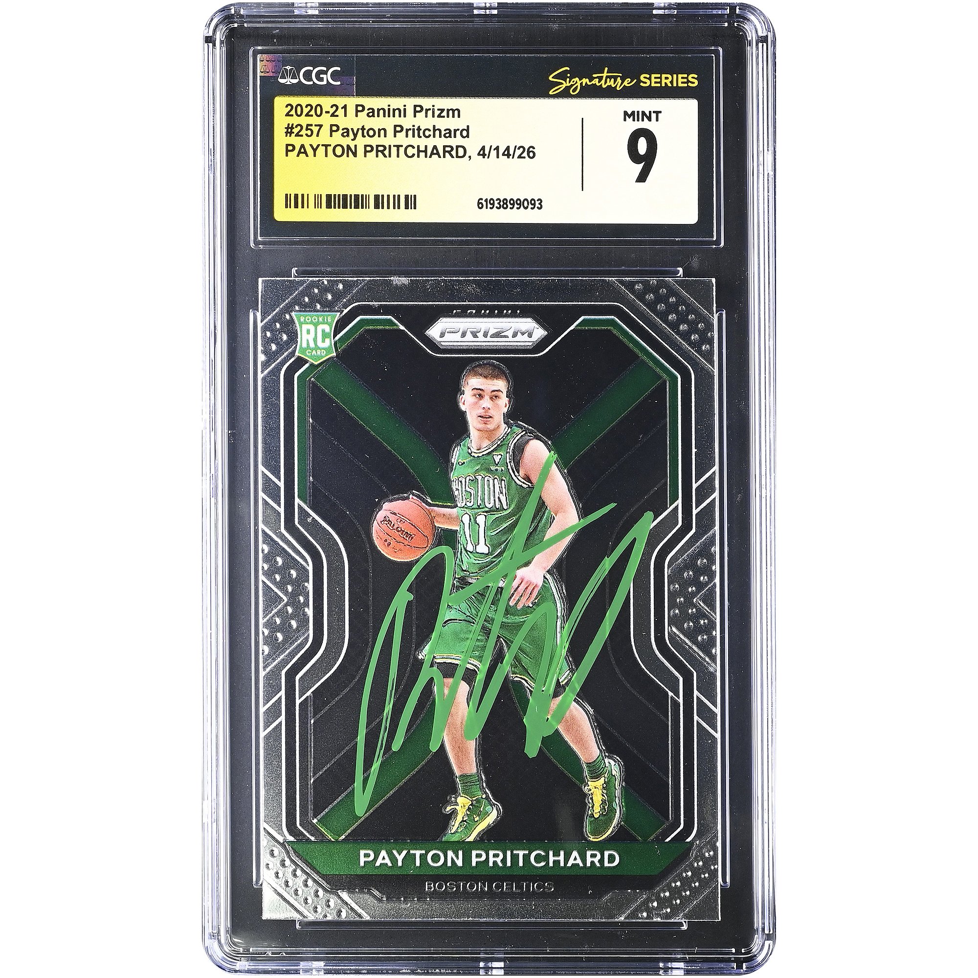 Payton Pritchard Boston Celtics Autographed 2020-21 Panini Prizm #257 CGC Fanatics Witnessed Authenticated MINT 9 Rookie Card