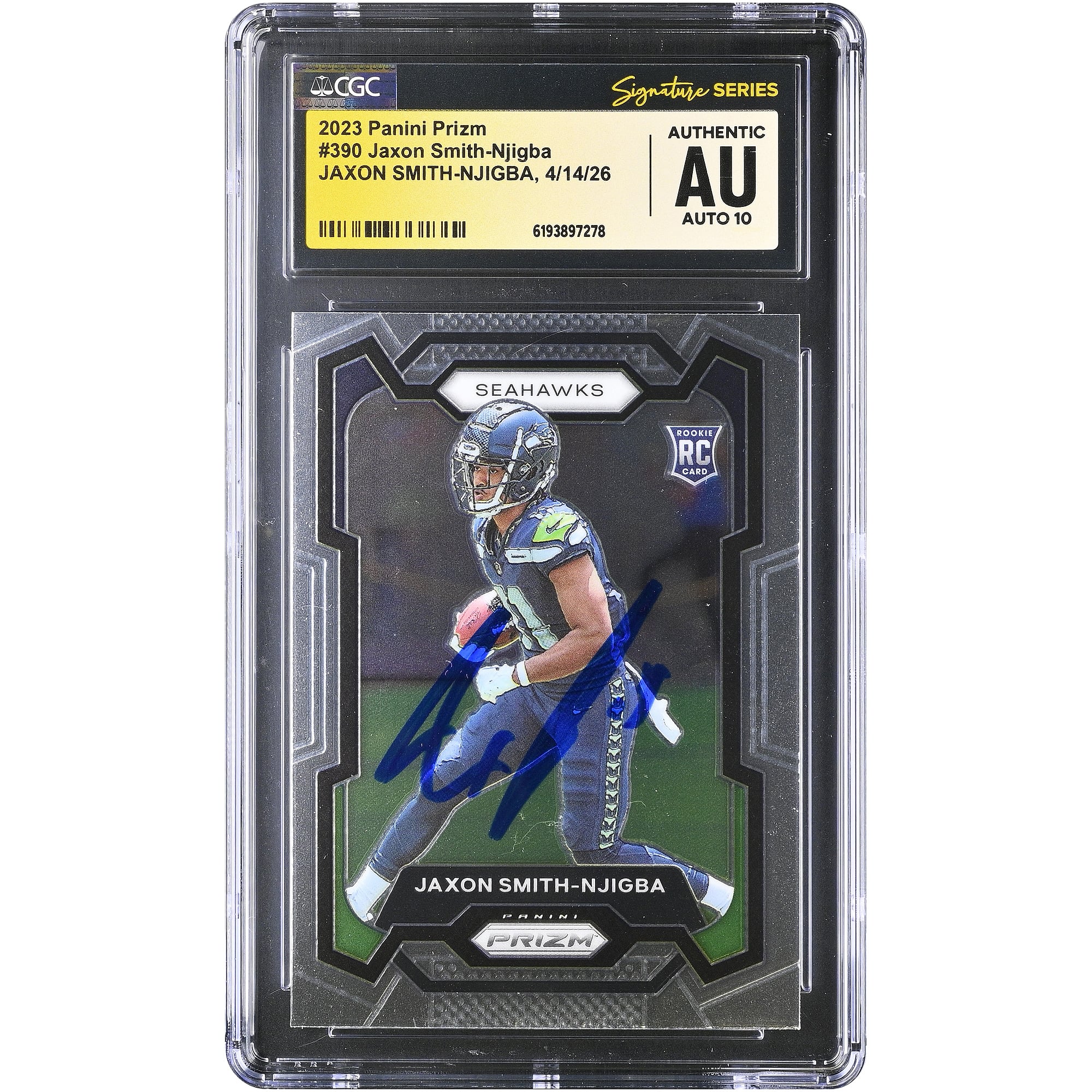 Tarjeta de novato autografiada de Jaxon Smith-Njigba de los Seattle Seahawks, 2023 Panini Prizm #390, autenticada por CGC Fanatics Witnessed.