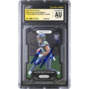 Jaxon Smith-Njigba Seattle Seahawks Autographed 2023 Panini Prizm #390 CGC Fanatics Witnessed Authenticated AUTO 10 Rookie Card