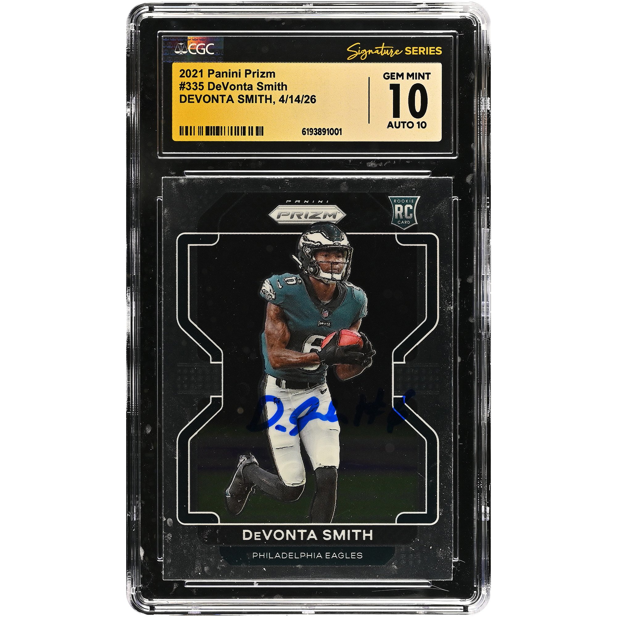 DeVonta Smith Philadelphia Eagles Autographed 2021 Panini Prizm #335 CGC Fanatics Witnessed Authenticated 10/10 Rookie Card