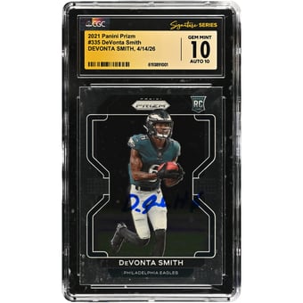 DeVonta Smith Philadelphia Eagles Autographed 2021 Panini Prizm #335 CGC Fanatics Witnessed Authenticated 10/10 Rookie Card