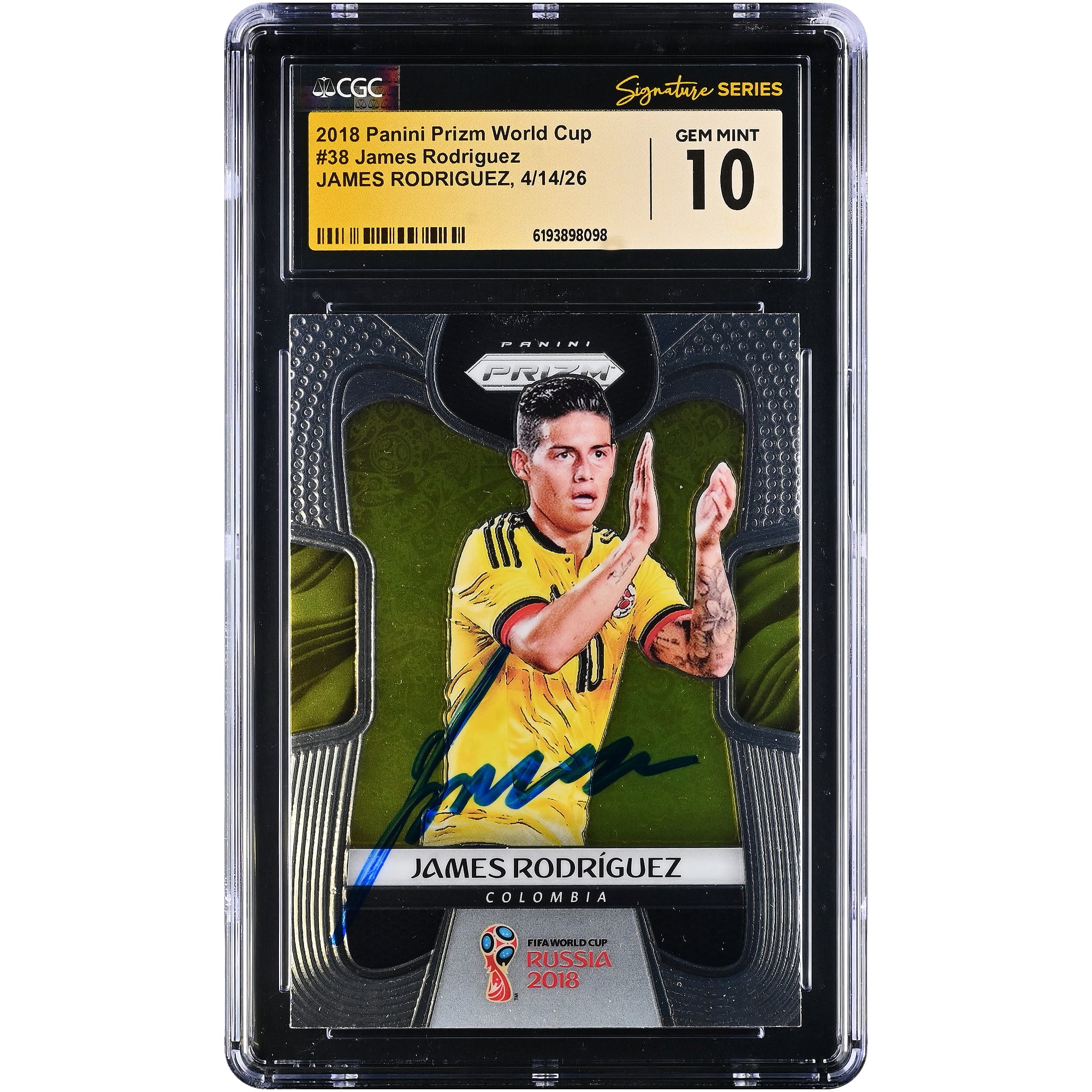 James Rodríguez Colombia National Team Autographed 2018 Panini Prizm World Cup #38 CGC Fanatics Witnessed Authenticated GEM MINT 10 Card