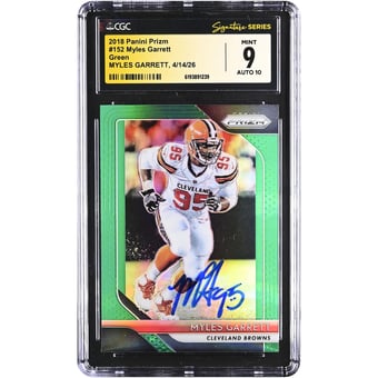 Myles Garrett Cleveland Browns Autographed 2018 Panini Prizm Green #152 CGC Fanatics Witnessed Authenticated 9/10 Card
