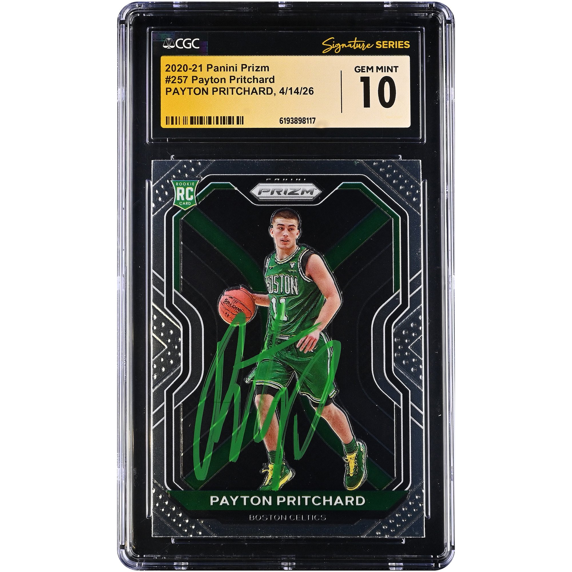 Payton Pritchard Boston Celtics Autographed 2020-21 Panini Prizm #257 CGC Fanatics Witnessed Authenticated GEM MINT 10 Rookie Card