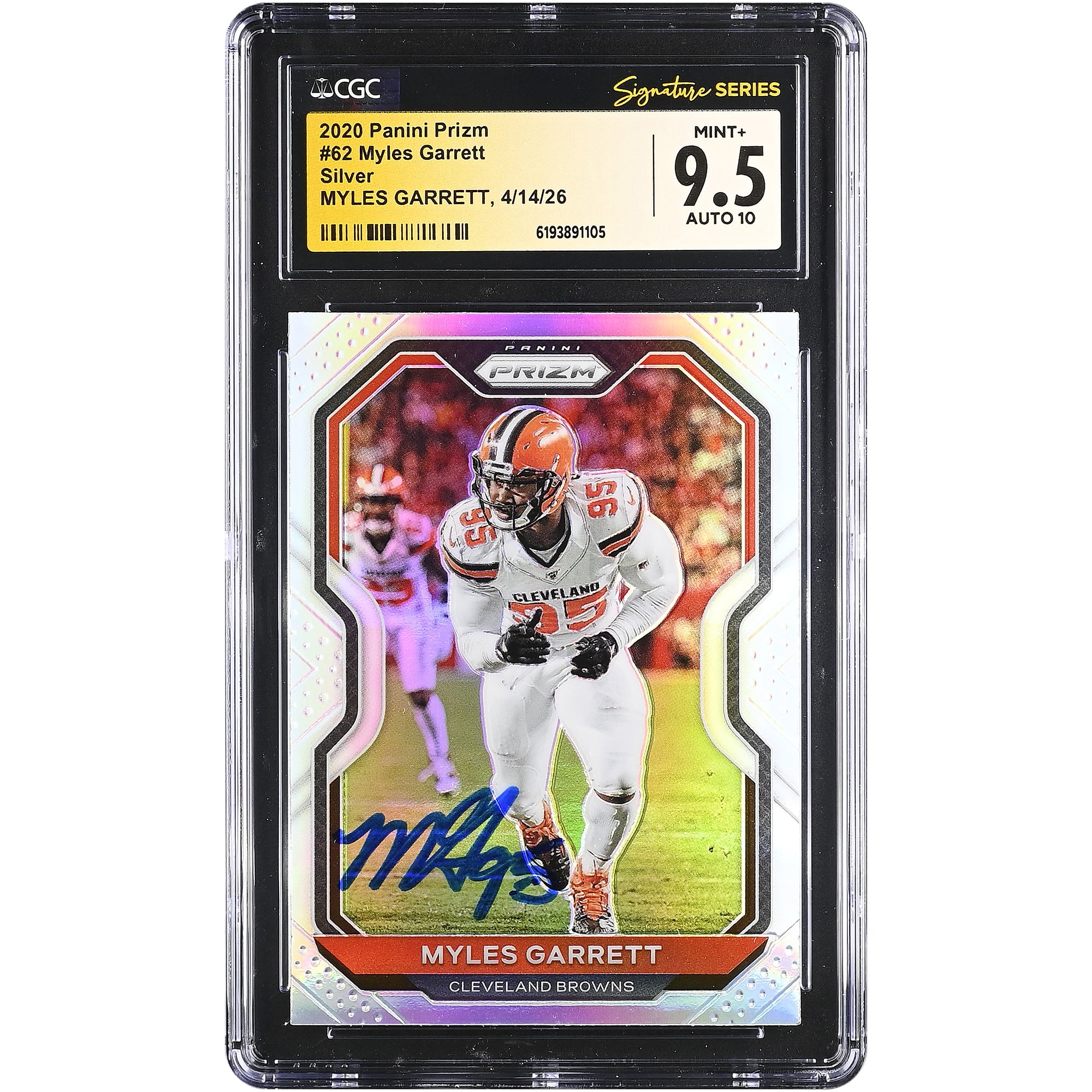 Myles Garrett Cleveland Browns Autographed 2020 Panini Prizm Silver #62 CGC Fanatics Witnessed Authenticated /10 Card