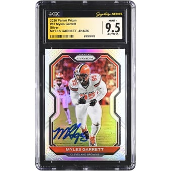 Myles Garrett Cleveland Browns Autographed 2020 Panini Prizm Silver #62 CGC Fanatics Witnessed Authenticated /10 Card