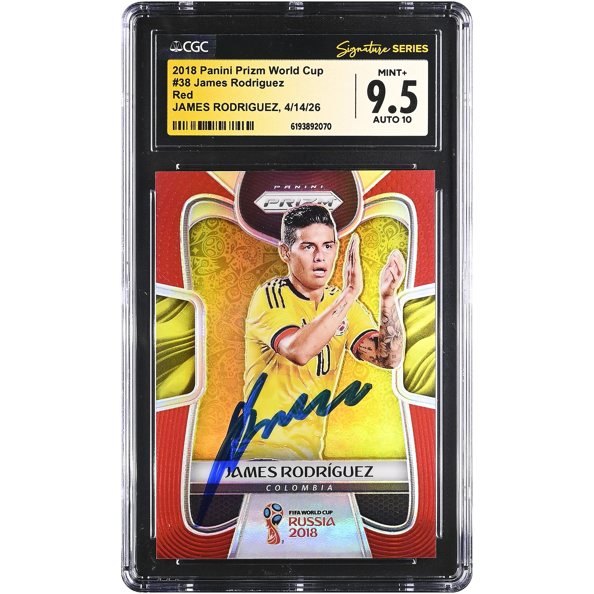 James Rodríguez Colombia National Team Autographed 2018 Panini Prizm World Cup Red #38 CGC Fanatics Witnessed Authenticated 9.5/10 Card