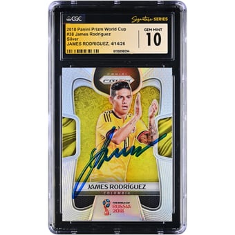 James Rodríguez Colombia National Team Autographed 2018 Panini Prizm World Cup Silver #38 CGC Fanatics Witnessed Authenticated GEM MINT 10 Card