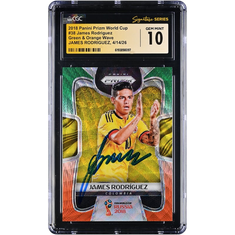 James Rodríguez Colombia National Team Autographed 2018 Panini Prizm World Cup Green & Orange Wave #38 CGC Fanatics Witnessed Authenticated GEM MINT 10 Card