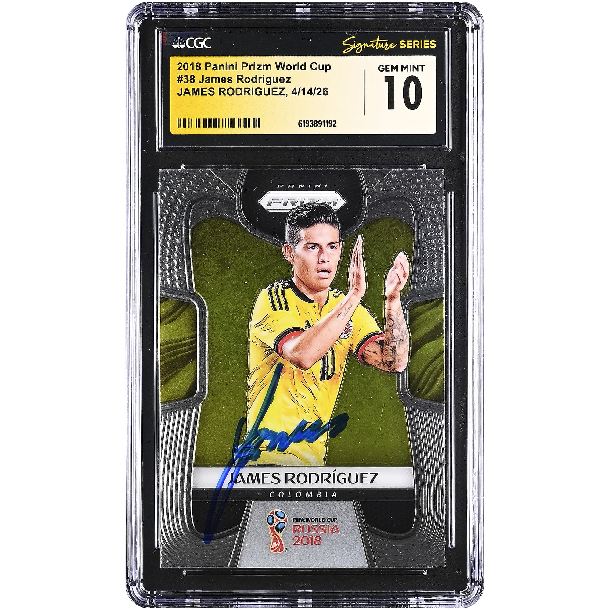 James Rodríguez Colombia National Team Autographed 2018 Panini Prizm World Cup #38 CGC Fanatics Witnessed Authenticated GEM MINT 10 Card